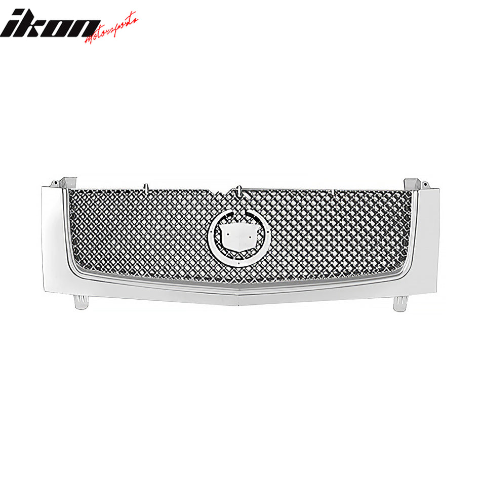 IKON MOTORSPORTS Front Bumper Grille, Compatible with 2002-2006 Cadillac Escalade, Mesh Style Chrome ABS Replacement Front Bumper Grill Assembly, 1PCS