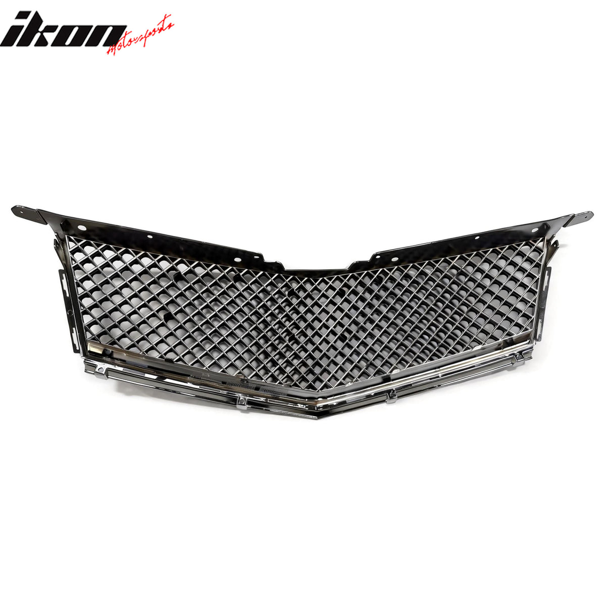 IKON MOTORSPORTS Front Upper Insert Grille, Compatible with 2010-2016 Cadillac SRX, Bentley Mesh Style Chrome Frame W/ Black ABS Plastic Replacement Front Bumper Hood Grill 1PC