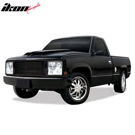IKON MOTORSPORTS Front Upper Grille, Compatible 1994-1998 Chevrolet/GMC C1500/C2500/C3500/K1500/K2500/K3500, Chrome ABS Replacement Front Bumper Hood Grill w/ Headlights 1PCS