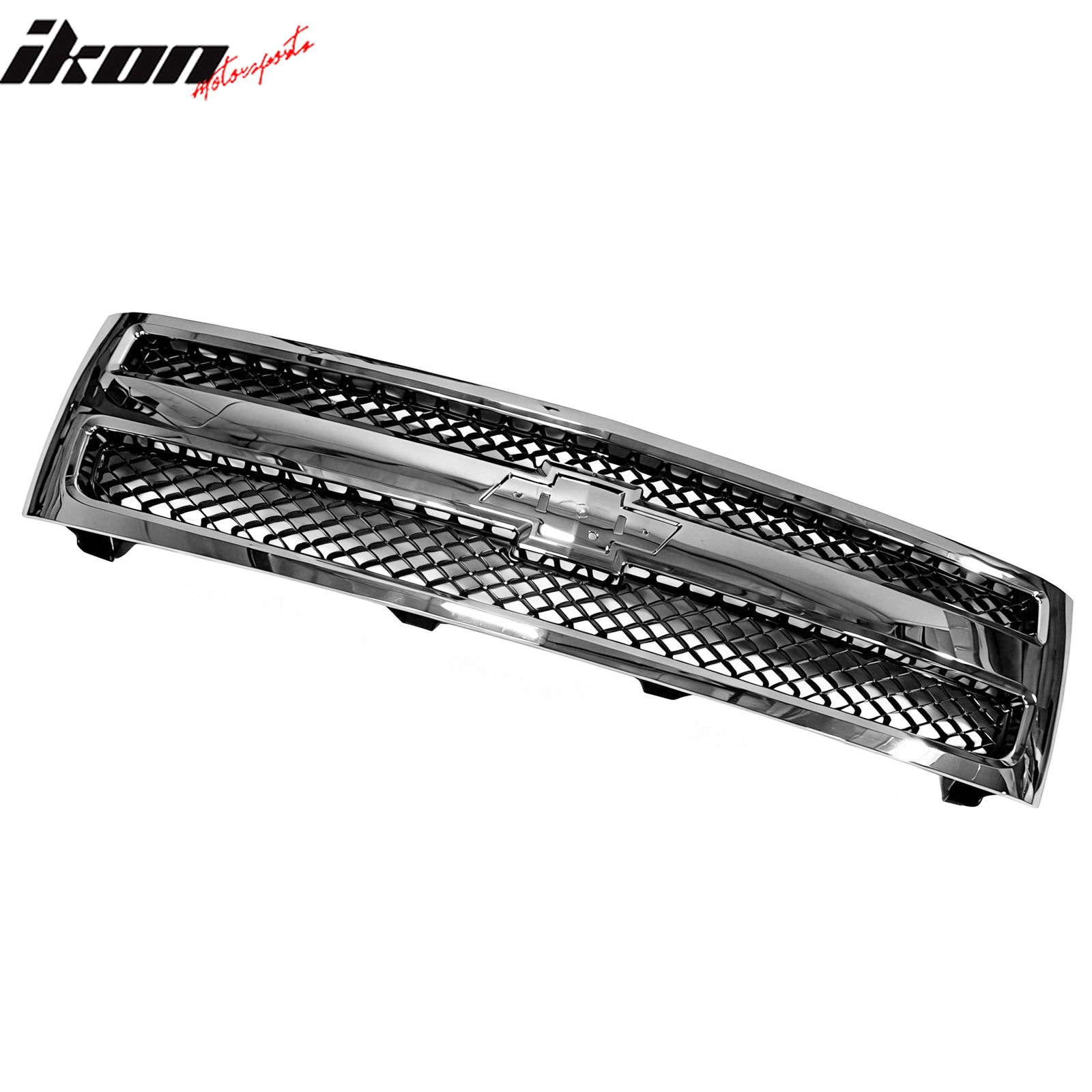 IKON MOTORSPORTS Front Upper Mesh Grille, Compatible with 2007-2013 Chevrolet Silverado 1500, OE Style Matte Black Mesh/Chrome Frame Replacement Front Bumper Hood Grill
