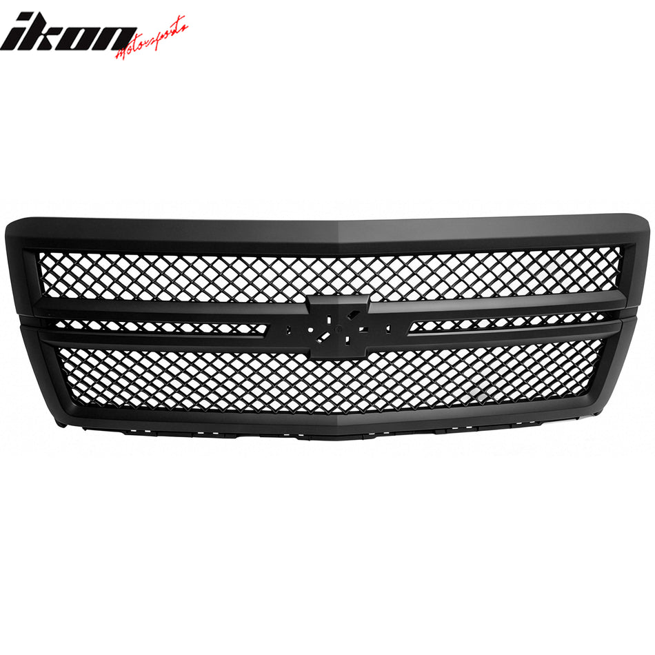 IKON MOTORSPORTS Front Upper Grille, Compatible with 2014-2015 Chevrolet Silverado 1500, B Style Black ABS Plastic Replacement Front Bumper Hood Grill 1PC