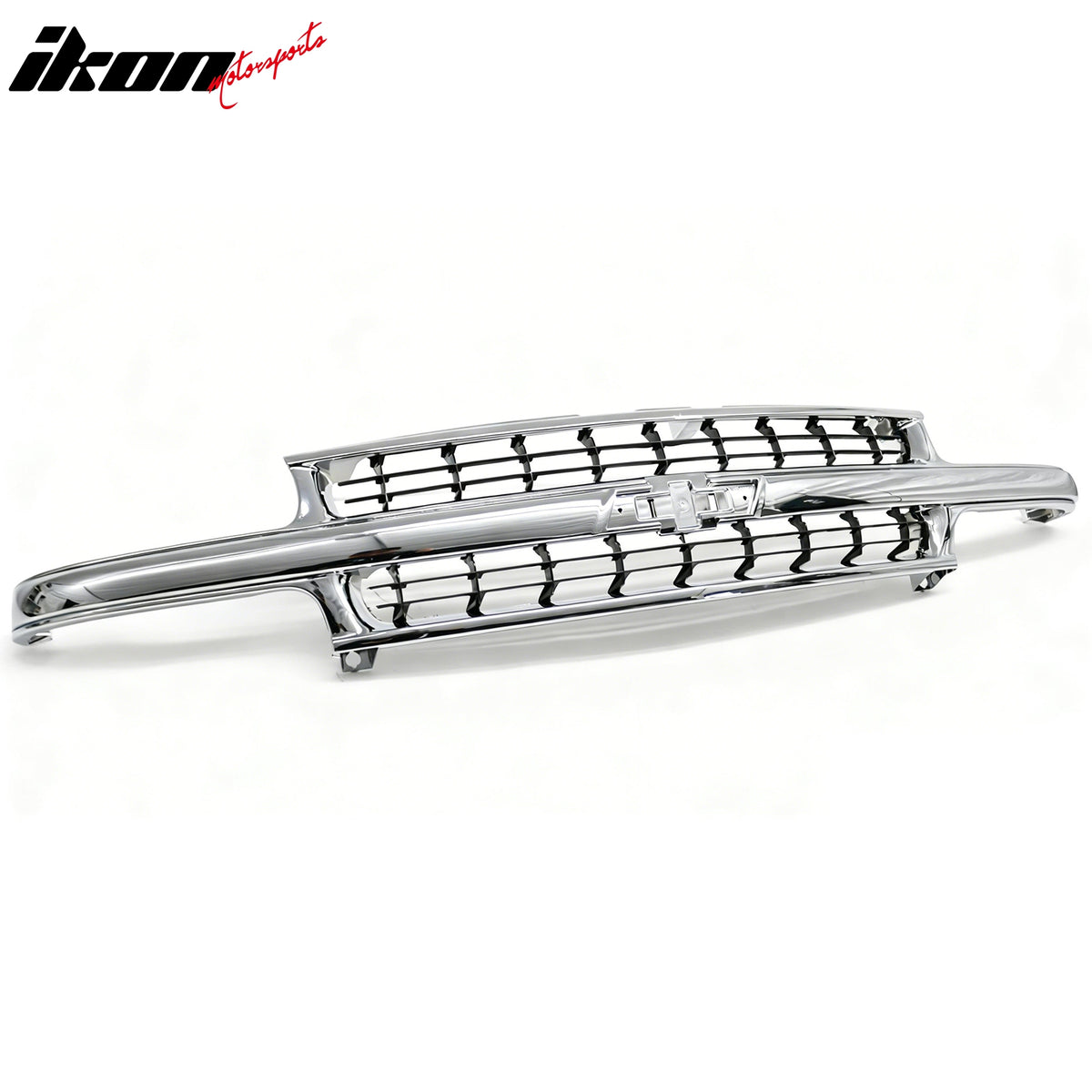 IKON MOTORSPORTS Front Bumper Grille, Compatible with 1999-2002 Silverado 1500 2500 3500 HD Suburban Tahoe, OE Style Chrome Frame & Matte Black Replacement Front Bumper Hood Grill 3PCS