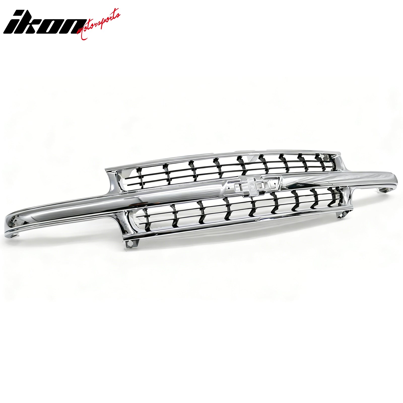 IKON MOTORSPORTS Front Bumper Grille, Compatible with 1999-2002 Silverado 1500 2500 3500 HD Suburban Tahoe, OE Style Chrome Frame & Matte Black Replacement Front Bumper Hood Grill 3PCS