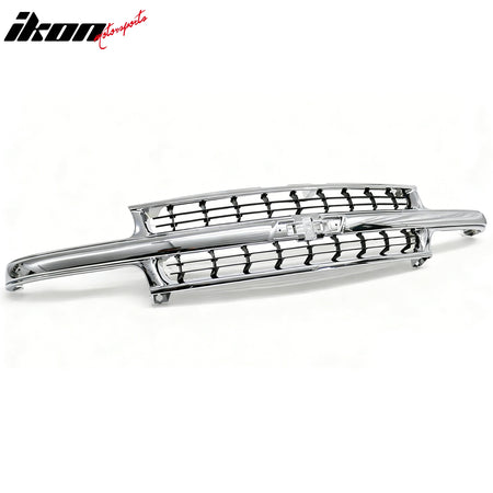 IKON MOTORSPORTS Front Bumper Grille, Compatible with 1999-2002 Silverado 1500 2500 3500 HD Suburban Tahoe, OE Style Chrome Frame & Matte Black Replacement Front Bumper Hood Grill 3PCS