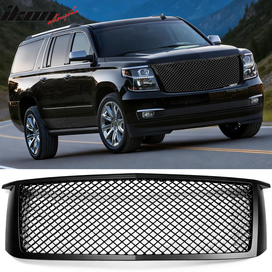 2015-2020 Chevrolet Tahoe & Suburban Front Bumper Hood Upper Grille Replacement Black ABS Plastic Mesh Style