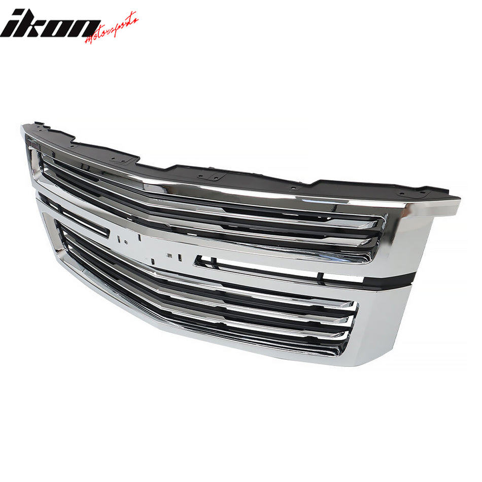 IKON MOTORSPORTS Front Upper Grille, Compatible with 2015-2020 Chevrolet Tahoe, LTZ Style Chrome ABS Plastic Replacement Front Bumper Hood Grill 1PC