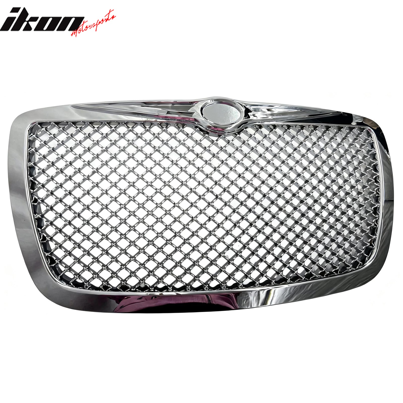 IKON MOTORSPORTS Front Bumper Grille, Compatible with 2005-2010 Chrysler 300C, Mesh Style Chrome ABS Replacement Front Bumper Grill Assembly, 1PCS