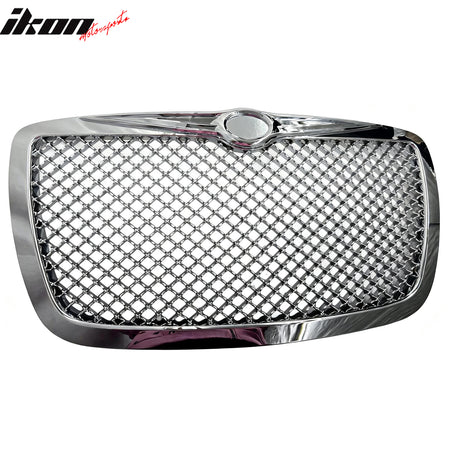 IKON MOTORSPORTS Front Bumper Grille, Compatible with 2005-2010 Chrysler 300C, Mesh Style Chrome ABS Replacement Front Bumper Grill Assembly, 1PCS