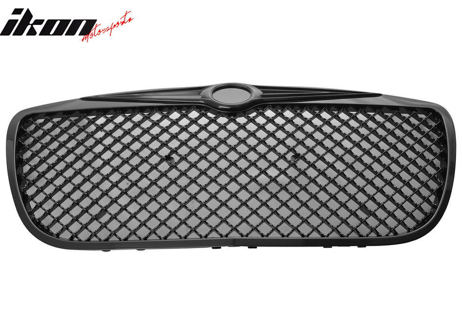 IKON MOTORSPORTS Front Upper Grille, Compatible with 2004-2006 Chrysler Sebring Sedan 4-Door, Bentley Style Black Replacement Front Bumper Hood Grill With B Emblem 1PC
