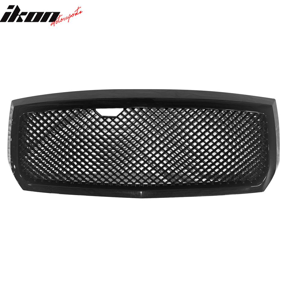 IKON MOTORSPORTS Front Upper Grille, Compatible with 2005-2007 Dodge Dakota, Mesh Style Gloss Black ABS Plastic Replacement Front Bumper Hood Grill