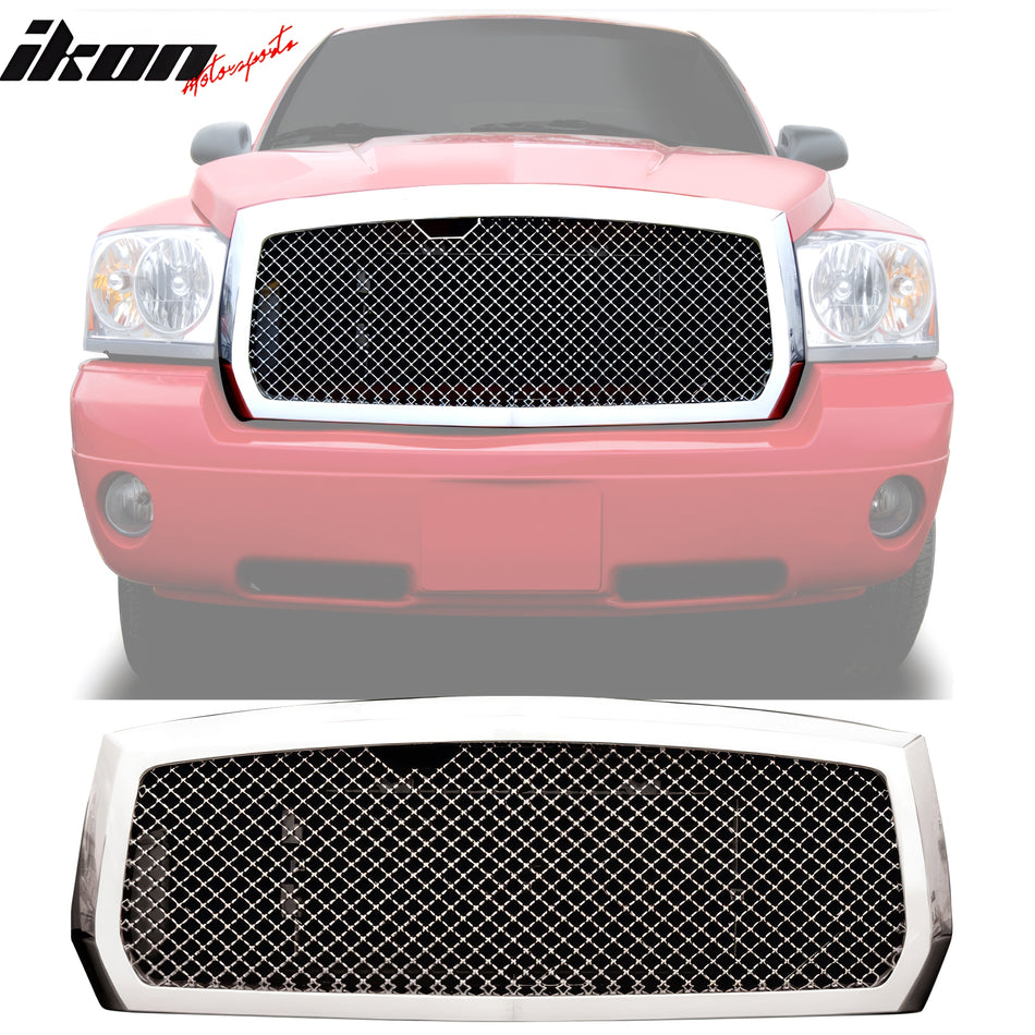 2005-2007 Dodge Dakota Chrome Front Hood Grille ABS Bently Mesh Style