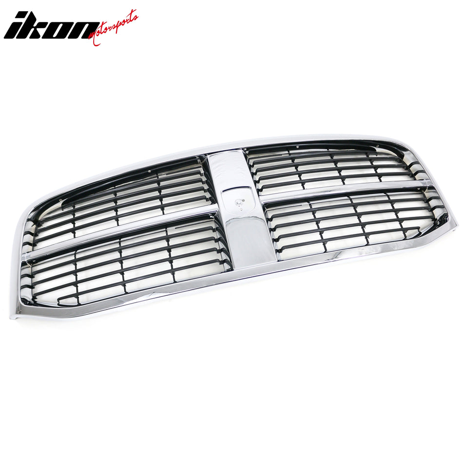 IKON MOTORSPORTS Front Upper Grille, Compatible with 2006-2008 Dodge Ram 1500 & 2006-2009 Ram 2500/3500, OE Style Matte Black Billet with Chrome Frame ABS Replacement Front Bumper Hood Grill 3PCS