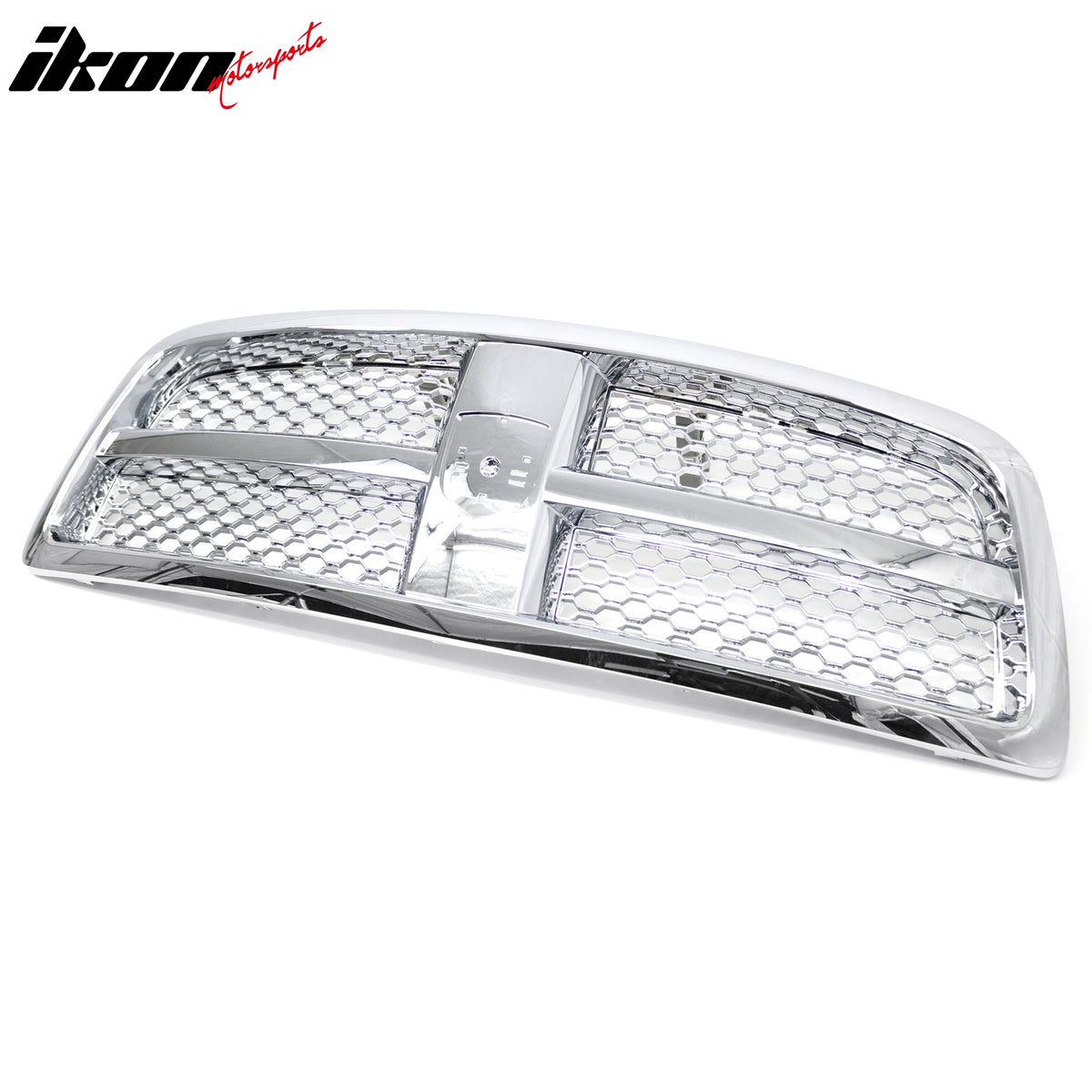IKON MOTORSPORTS Front Upper Grille, Compatible with 2009-2012 Dodge Ram (Excludes 2500/3500 Model), OE Style Chrome ABS Plastic Replacement Front Bumper Hood Grill 3PCS