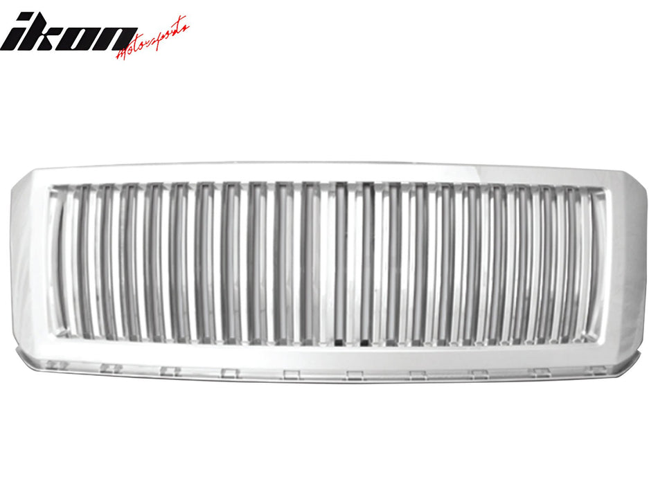 IKON MOTORSPORTS Front Upper Grille, Compatible with 2007-2014 Ford Expedition, Vertical Style Chrome ABS Replacement Front Bumper Hood Grill 1PCS