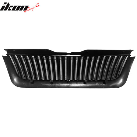 IKON MOTORSPORTS Front Bumper Upper Grille, Compatible with 2002-2005 Ford Explorer, Vertical Bar Style Gloss Black ABS Plastic Replacement Front Bumper Grill Assembly