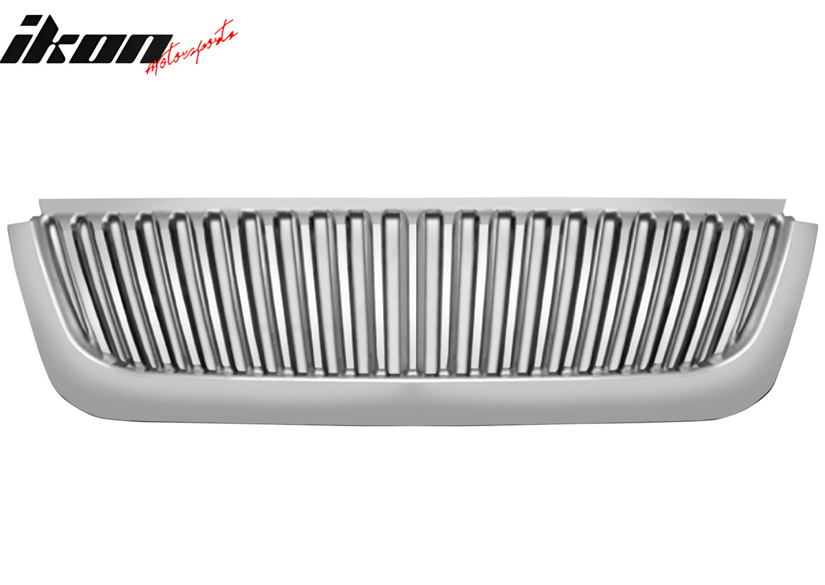 IKON MOTORSPORTS Front Upper Grille, Compatible with 2002-2005 Ford Explorer, Vertical Style Chrome ABS Replacement Front Bumper Hood Grill 1PCS