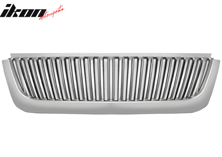 IKON MOTORSPORTS Front Upper Grille, Compatible with 2002-2005 Ford Explorer, Vertical Style Chrome ABS Replacement Front Bumper Hood Grill 1PCS