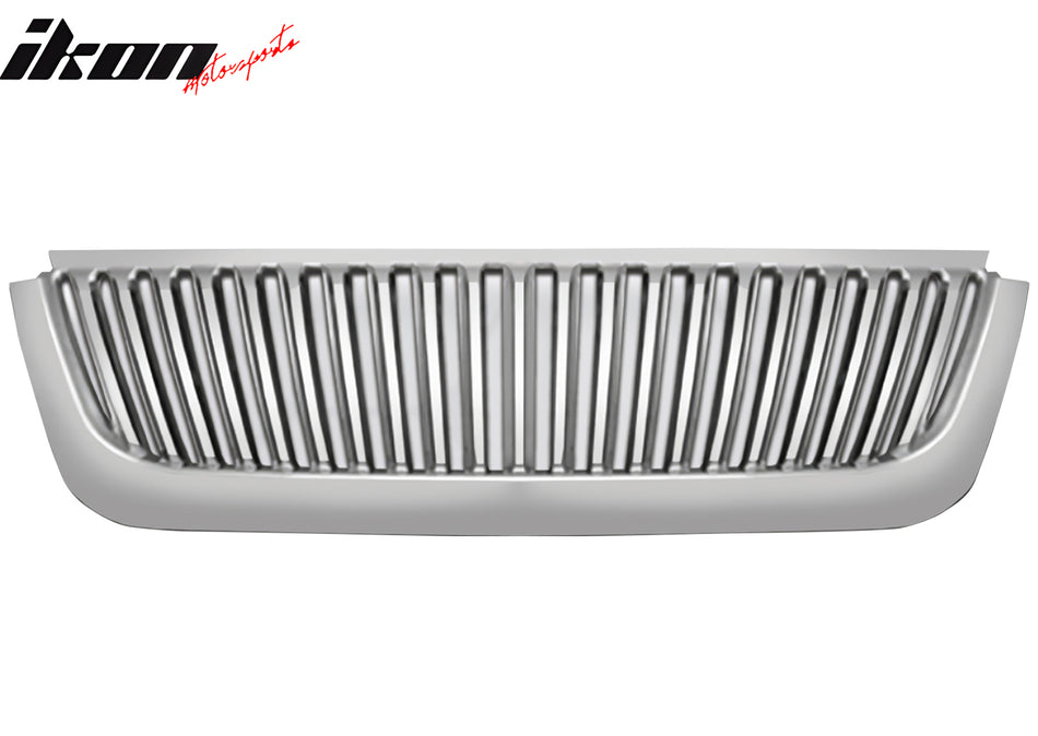 IKON MOTORSPORTS Front Upper Grille, Compatible with 2002-2005 Ford Explorer, Vertical Style Chrome ABS Replacement Front Bumper Hood Grill 1PCS