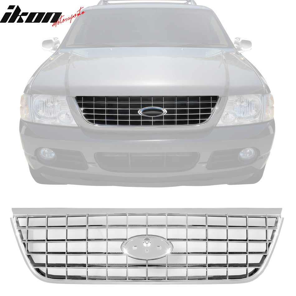 2002-2005 Ford Explorer OE Style Front Bumper Upper Grille Chrome ABS