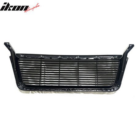 IKON MOTORSPORTS Front Upper Grille, Compatible with 2004-2008 Ford F-150 F150, H Bar Style Black & Silver ABS Plastic Replacement Front Bumper Hood Billet Grill