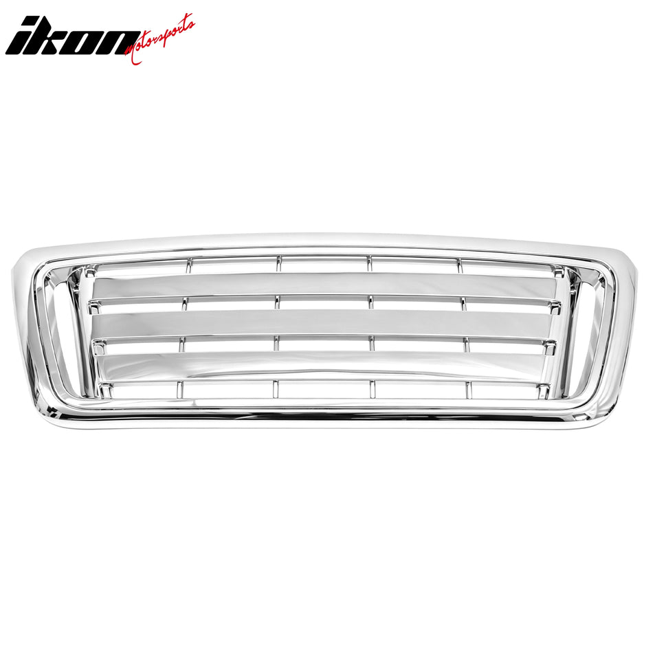 IKON MOTORSPORTS Front Upper Grille, Compatible with 2004-2008 Ford F-150, 2009 F150 Style Chrome ABS Plastic Replacement Front Bumper Hood Grill 1PC