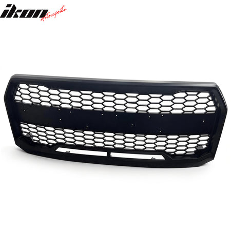 IKON MOTORSPORTS Front Upper Grille, Compatible with 2015-2017 Ford F-150 (No Camera), Black Raptor Style with Emblem Recess ABS Plastic Replacement Front Bumper Hood Honeycomb Grill