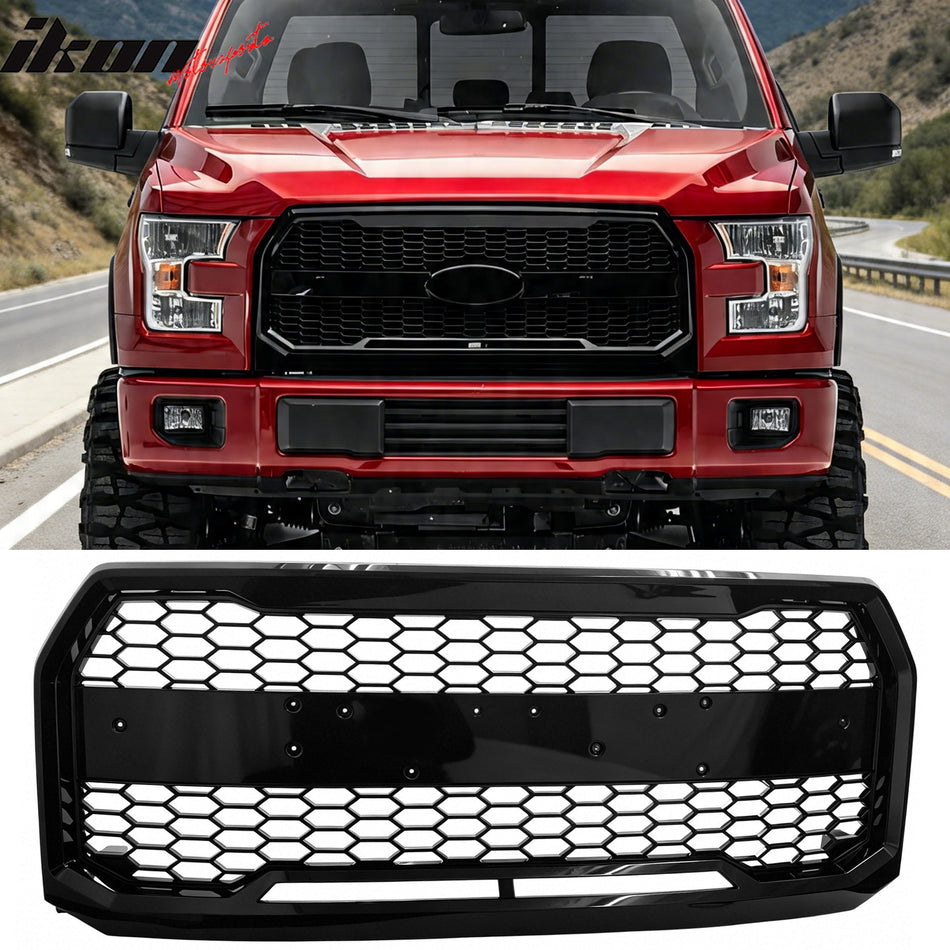 2015-2017 Ford F-150 Raptor Style Gloss Black Front Upper Grille ABS