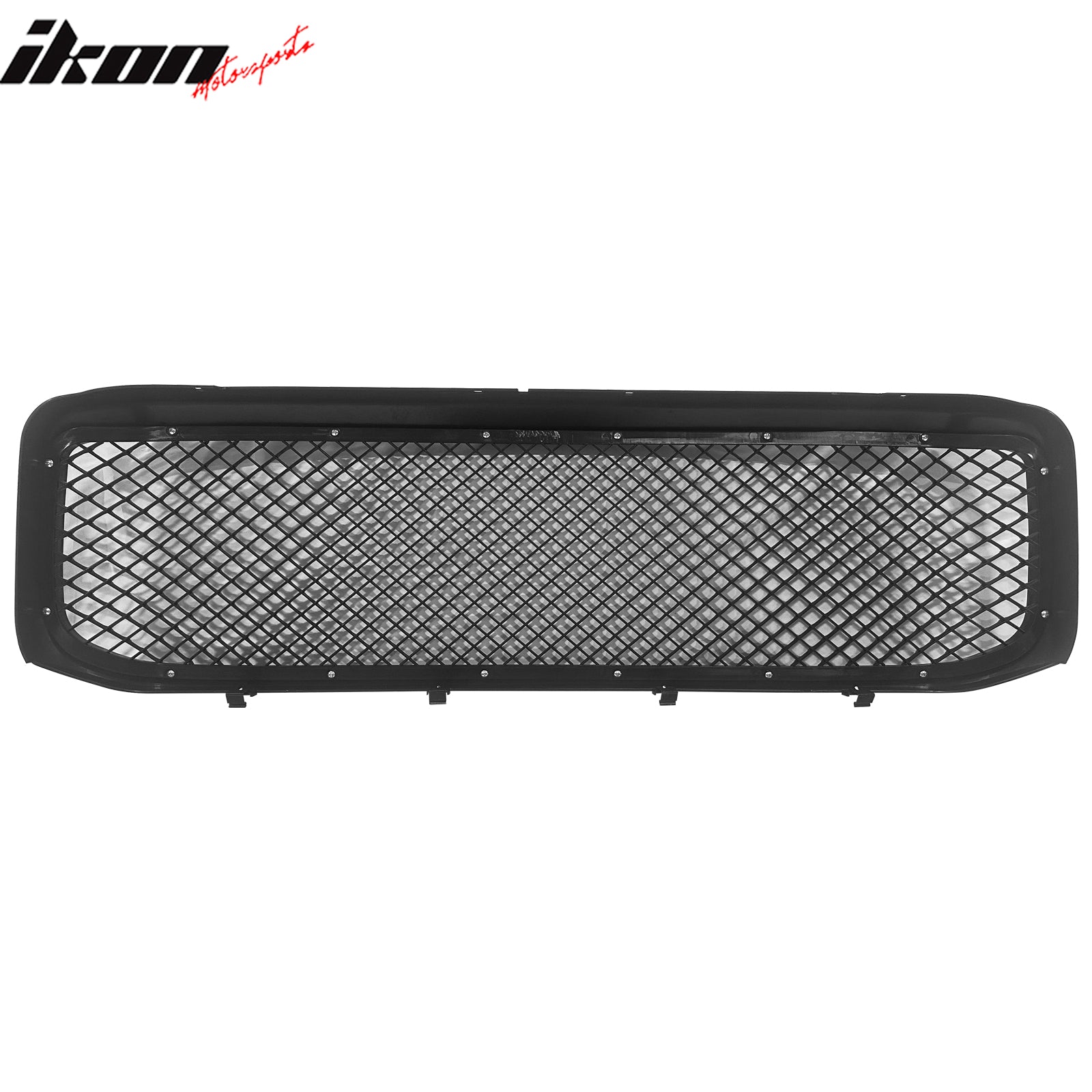 IKON MOTORSPORTS Front Bumper Upper Grille, Compatible with 1999-2004 Ford F-250, Diamond Mesh Style Gloss Black Replacement Front Bumper Grill Assembly