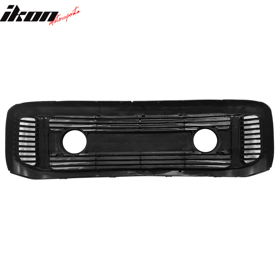 IKON MOTORSPORTS Front Bumper Upper Grille, Compatible with 1999-2004 Ford F-250 Super Duty, Billet W/Big Middle Bar Style W/Light Black ABS Plastic Replacement Front Bumper Grill Assembly