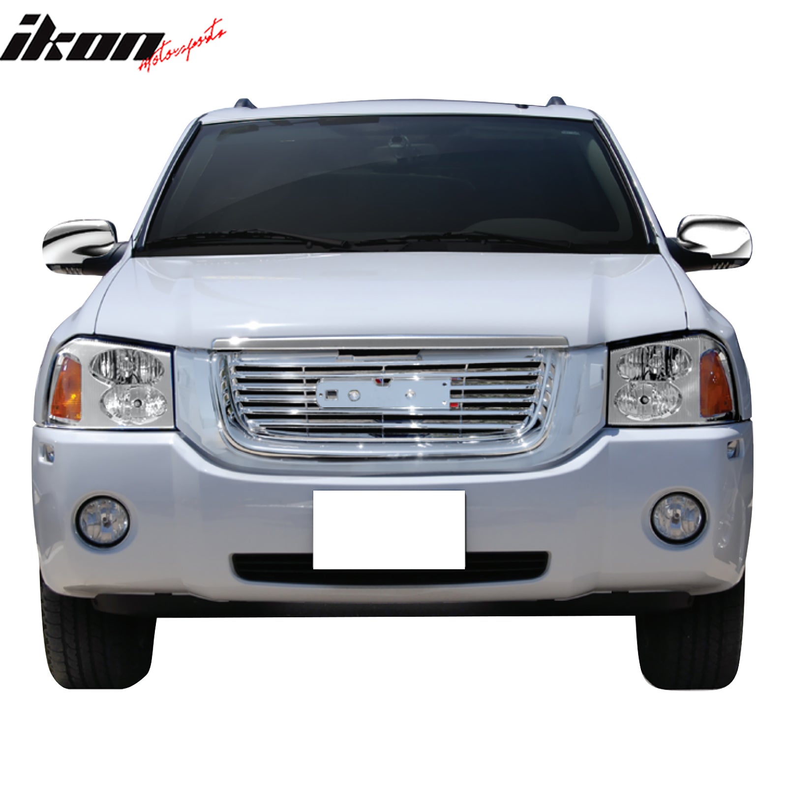IKON MOTORSPORTS Front Upper Grille, Compatible with 2002-2009 GMC Envoy, OE Style Chrome ABS Plastic Replacement Front Bumper Hood Grill 1PC
