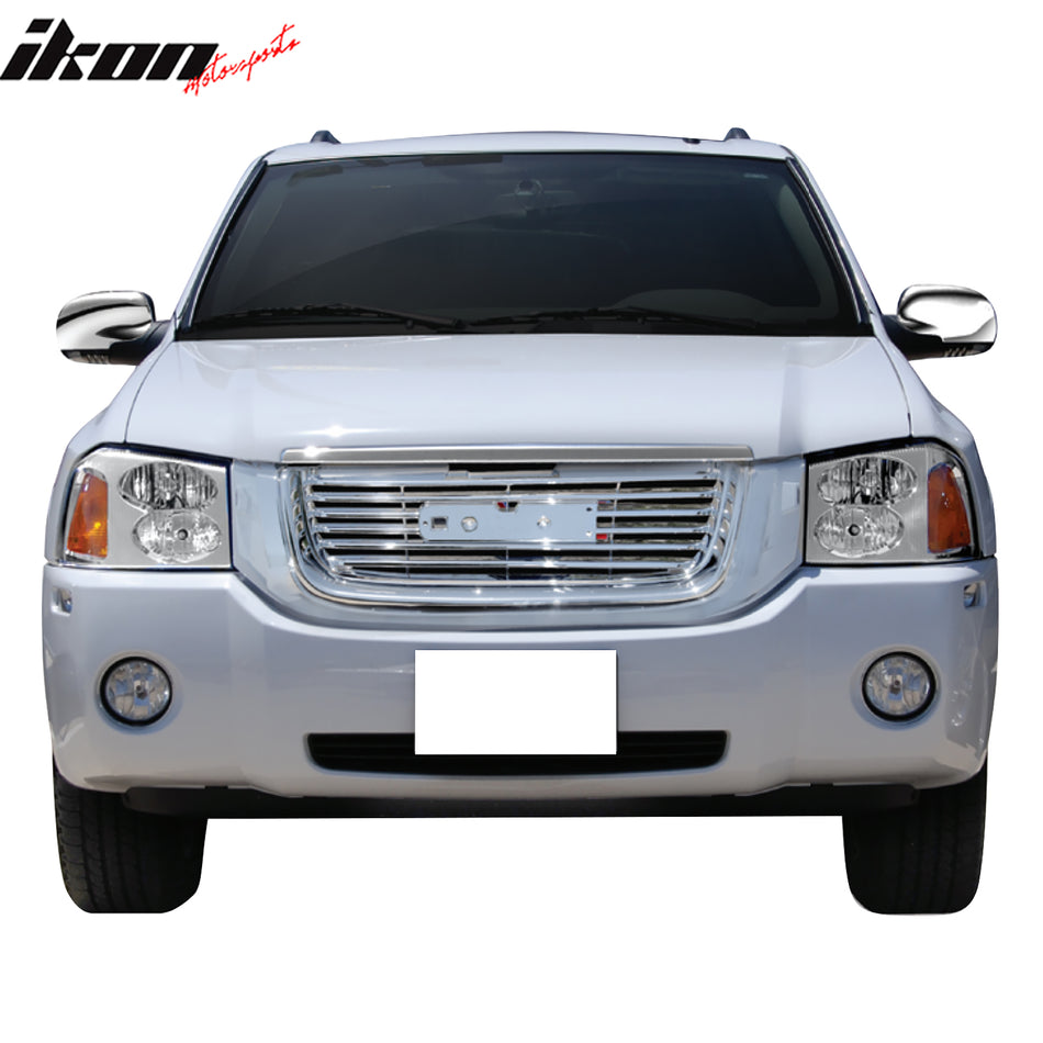 IKON MOTORSPORTS Front Upper Grille, Compatible with 2002-2009 GMC Envoy, OE Style Chrome ABS Plastic Replacement Front Bumper Hood Grill 1PC