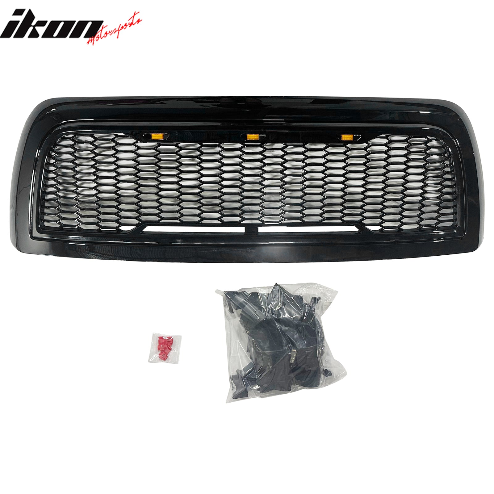 Fits 10-18 Dodge Ram 2500 Raptor Inspired Style Grille Gloss Black w/ Amber LED