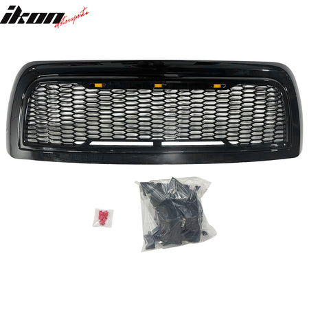 Fits 10-18 Dodge Ram 2500 Raptor Inspired Style Grille Gloss Black w/ Amber LED