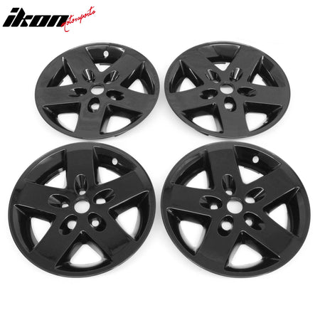 IKON MOTORSPORTS 17 inch Wheel Cover Hubcaps, Compatible with 2007-2017 Jeep Wrangler, Gloss Black ABS Plastic Car Hub Caps Replacement Wheel Skin Rim Covers, 4 Pack