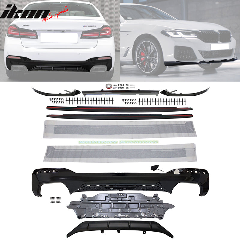 Fits 2021-2023 G30 G31 M550i Rear Diffuser+Front Bumper Lip+Side Skirt