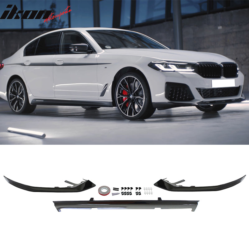 IKON MOTORSPORTS, Rear Diffuser & Front Bumper Lip & Side Skirt Compatible With 2021-2023 BMW G30 G31 LCI 5-Series M550i, 2PCS Side Skirt & 3PCS Front Lip & Rear Bumper Lip Diffuser Type 2 MP Style