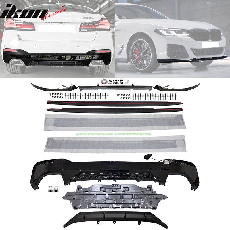 Fits 2021-2023 G30 G31 MP Type 1 Rear Diffuser+Front Bumper Lip+Side S