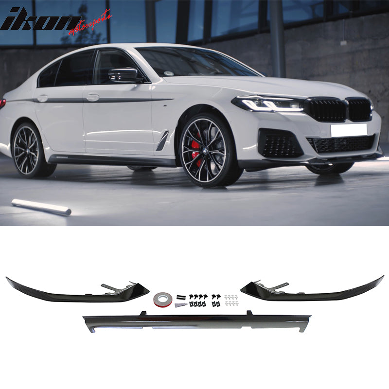 IKON MOTORSPORTS, Rear Diffuser & Front Bumper Lip & Side Skirt Compatible With 2021-2023 BMW G30 G31 5-Series 530 540, Rear Bumper Lip Diffuser MP Style Type 1&2PCS Side Skirt&3PCS Front Bumper Lip