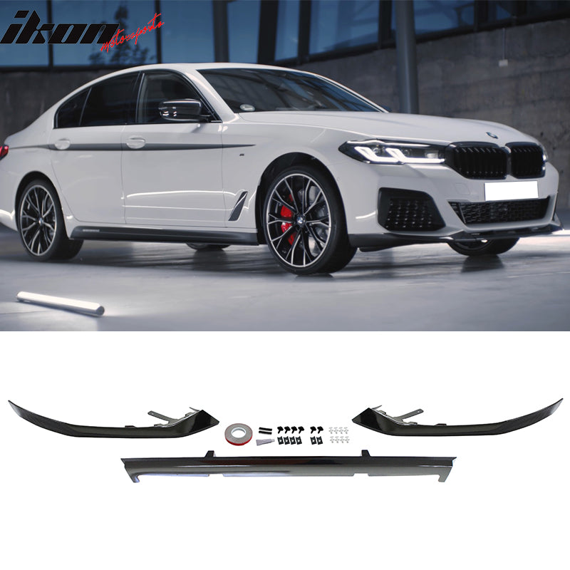 IKON MOTORSPORTS, Rear Diffuser & Front Bumper Lip & Side Skirt Compatible With 2021-2023 BMW G30 G31 LCI 5-Series M550i, 2PCS Side Skirt&3PCS Front Bumper Lip&Rear Bumper Lip Diffuser Type 1 MP Style