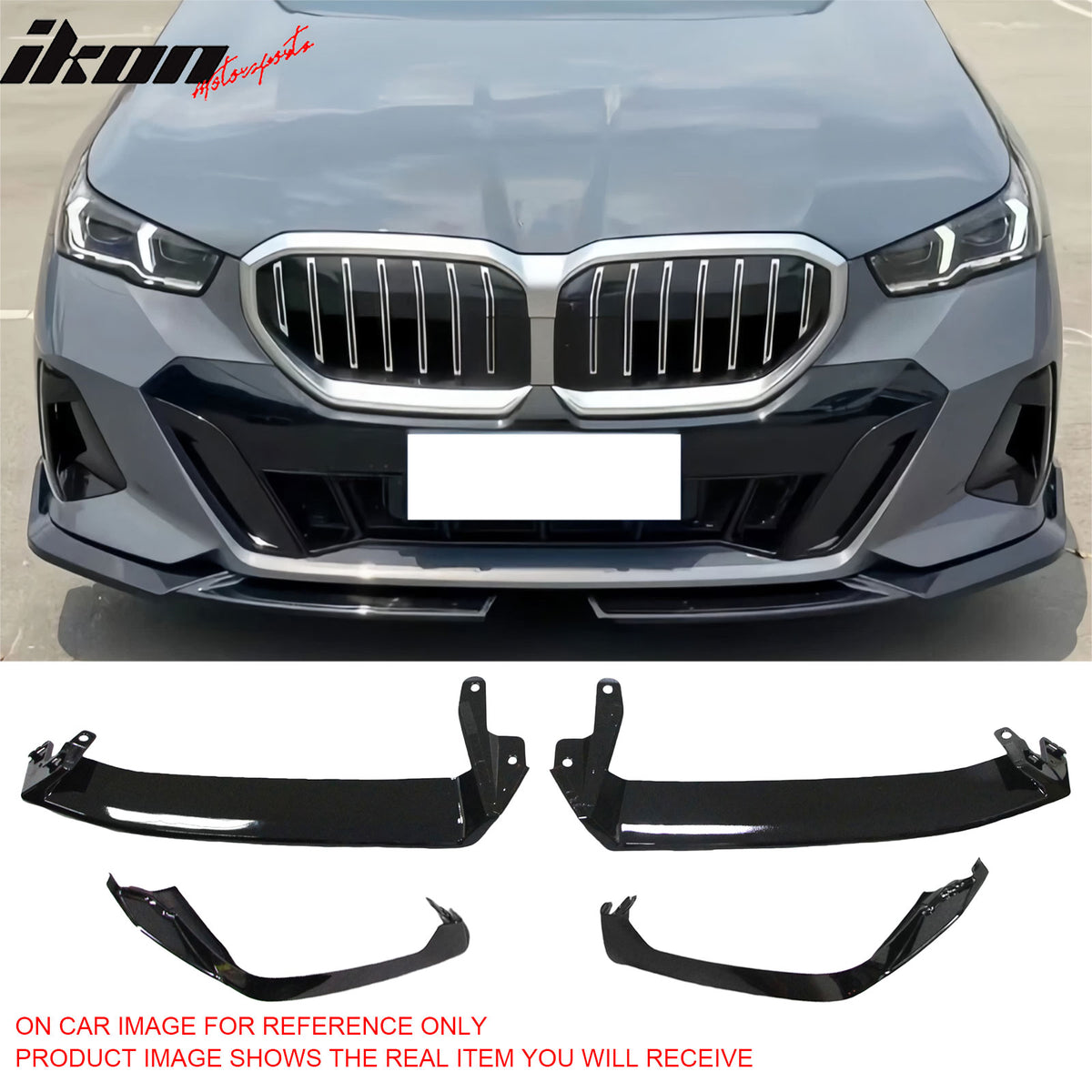 IKON MOTORSPORTS 11PCS Front Bumper Lip + Rear Diffuser W/Aprons + Side Skirts W/Rocker Panel, Compatible with 2024-2026 BMW G60 5-Series Sedan W/M Sport Package, MP Style Gloss Black Air Dam Chin