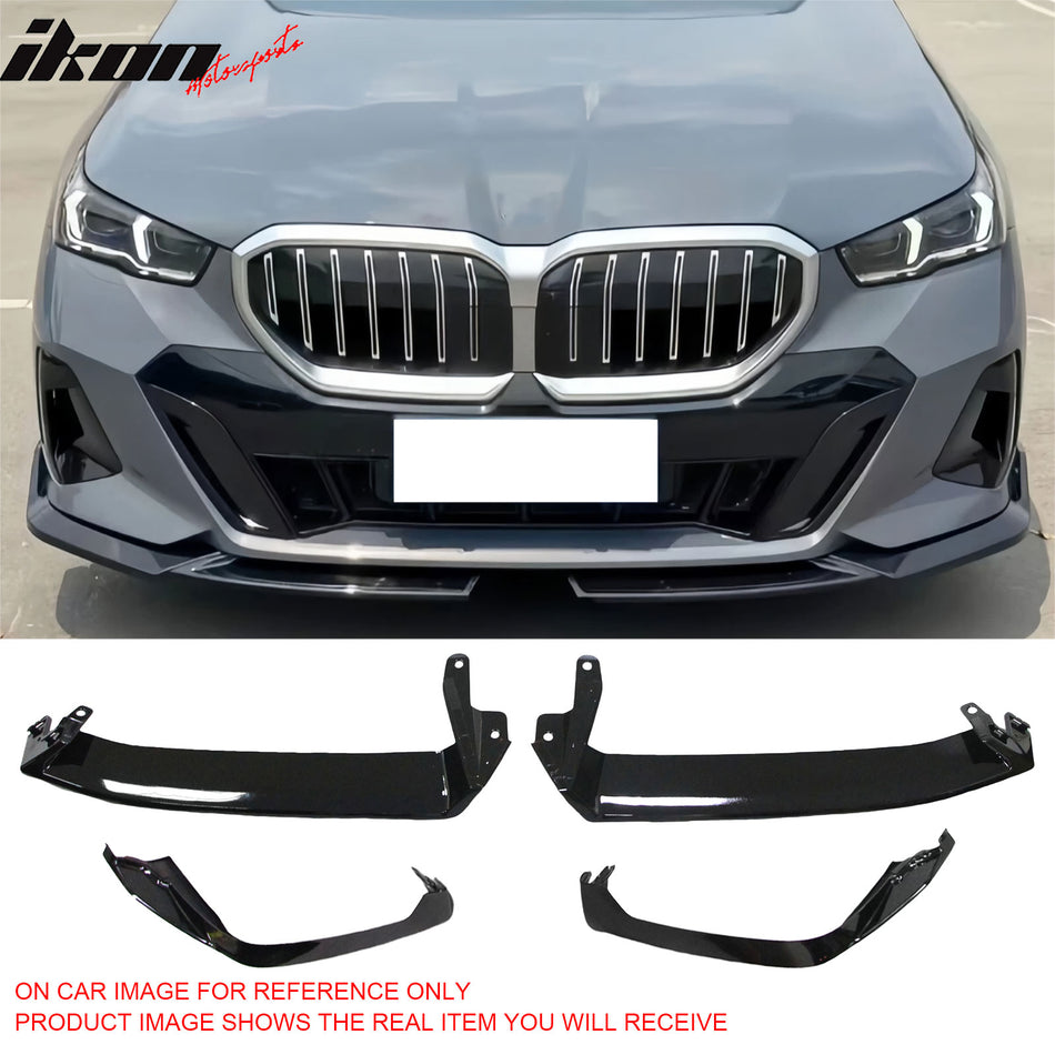 IKON MOTORSPORTS 11PCS Front Bumper Lip + Rear Diffuser W/Aprons + Side Skirts W/Rocker Panel, Compatible with 2024-2026 BMW G60 5-Series Sedan W/M Sport Package, MP Style Gloss Black Air Dam Chin