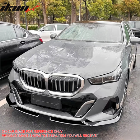 IKON MOTORSPORTS Front Bumper Lip Splitters, Compatible with 2024-2026 BMW G60 5-Series Sedan & i5 Models with M Sport Package, MP Style Gloss Black Air Dam Chin Spoiler Protector Splitter 4PCS