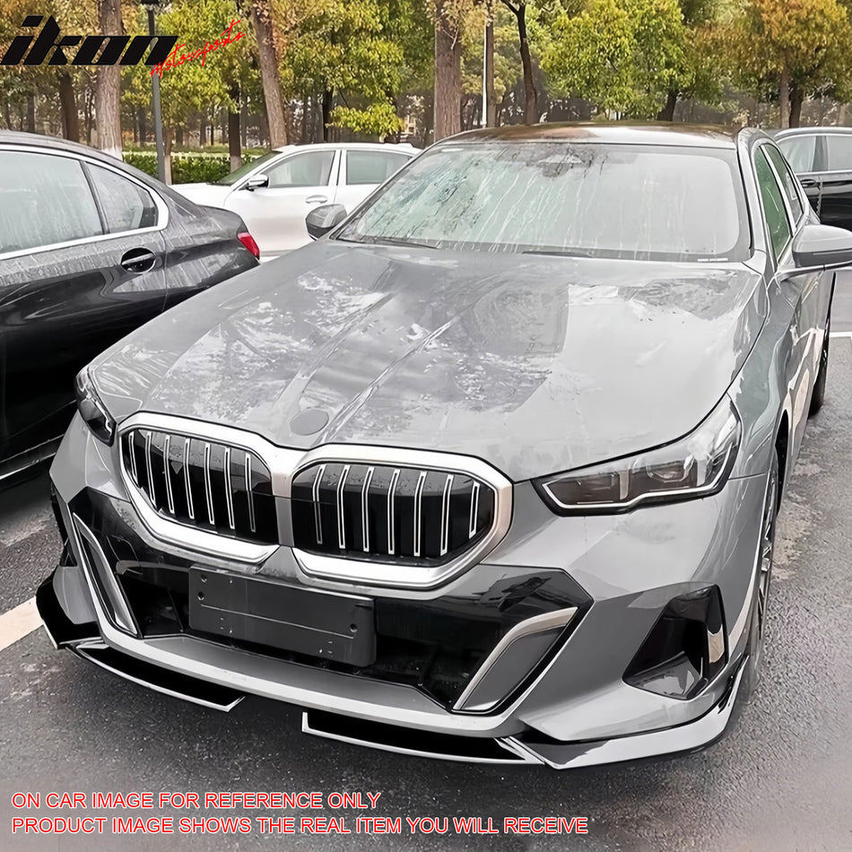 IKON MOTORSPORTS Front Bumper Lip Splitters, Compatible with 2024-2026 BMW G60 5-Series Sedan & i5 Models with M Sport Package, MP Style Gloss Black Air Dam Chin Spoiler Protector Splitter 4PCS