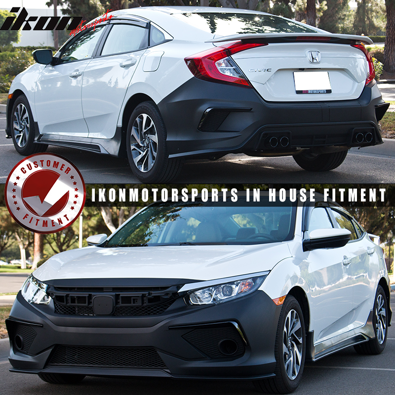 Fits 16-21 Honda Civic Concept Style Front + Rear Bumper Cover + Side Skirts