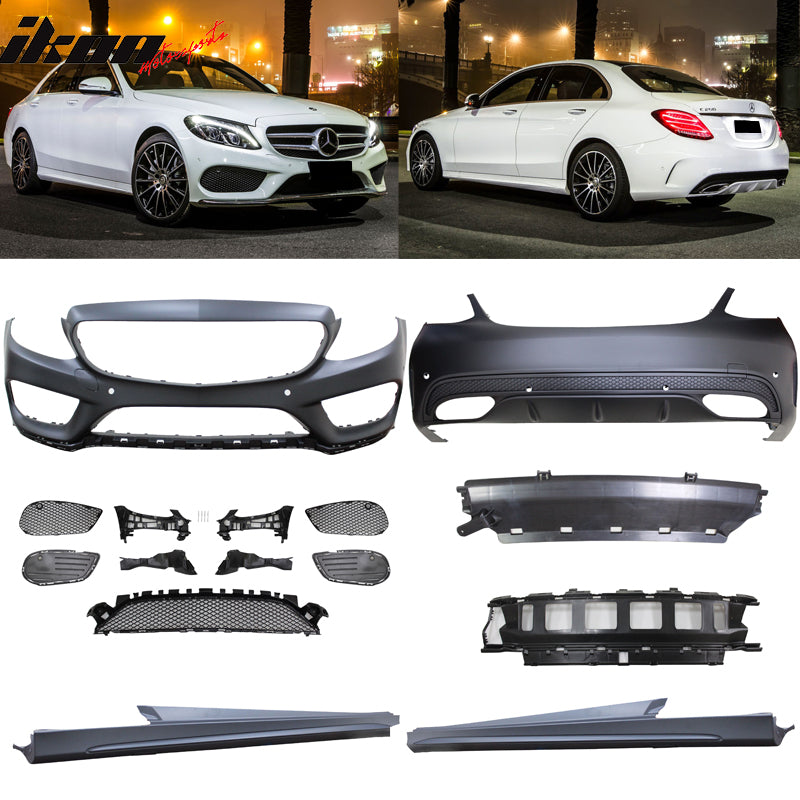 2015-2017 Benz W205 C Class W/ PDC Front + Rear Bumper + Side Skirts