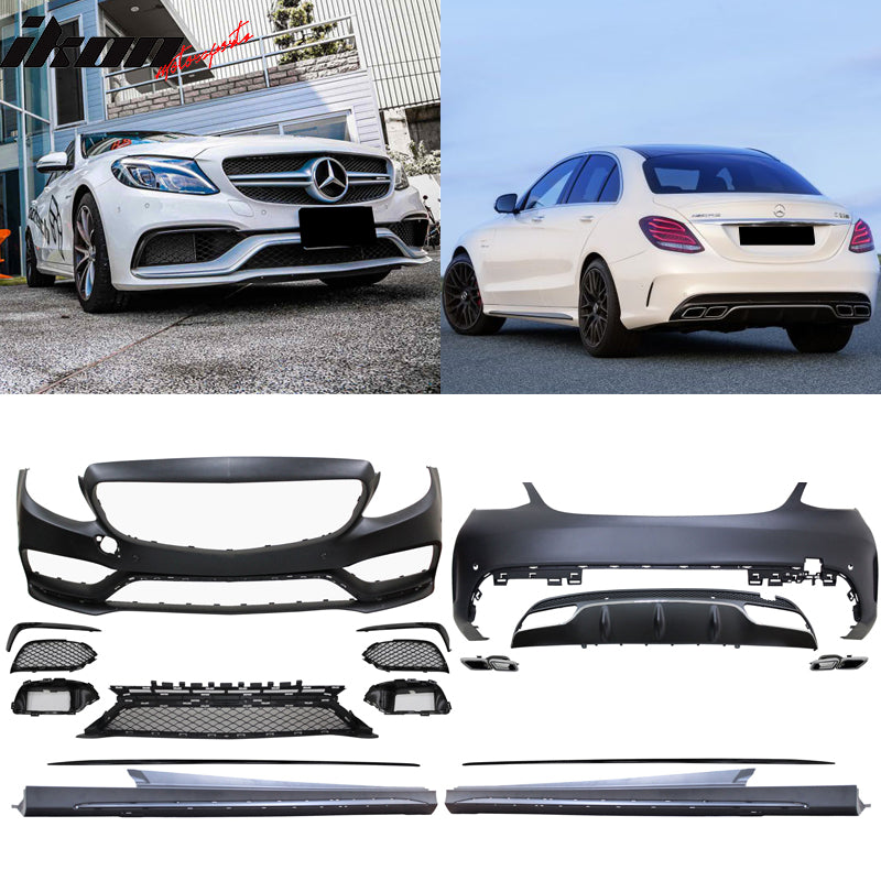 2015-2016 Benz W205 C63 Style Full PDC Front +Rear Bumper+Side Skirts