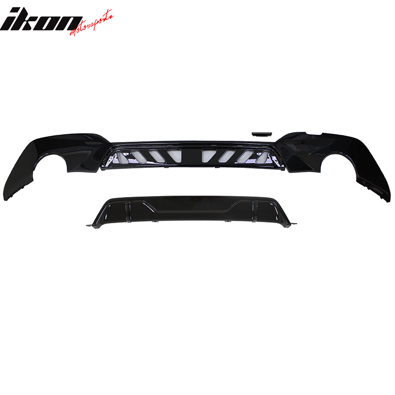 IKON MOTORSPORTS, Rear Diffuser Compatible With 2019-2022 BMW G20 330 with M-Sport Bumper, M Performance Style M-Tech Rear Lip Diffuser Gloss Black