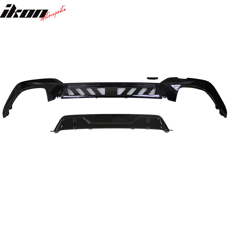 IKON MOTORSPORTS, Rear Diffuser Compatible With 2019-2022 BMW G20, 3 Series M-Tech M Sport Only M Performance M340 Style Rear Bumper Lip Gloss Black
