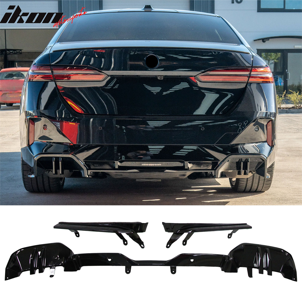 Fits 24-26 BMW G60 5-Series Sedan Front Bumper Lip + Rear Diffuser + Side Skirts