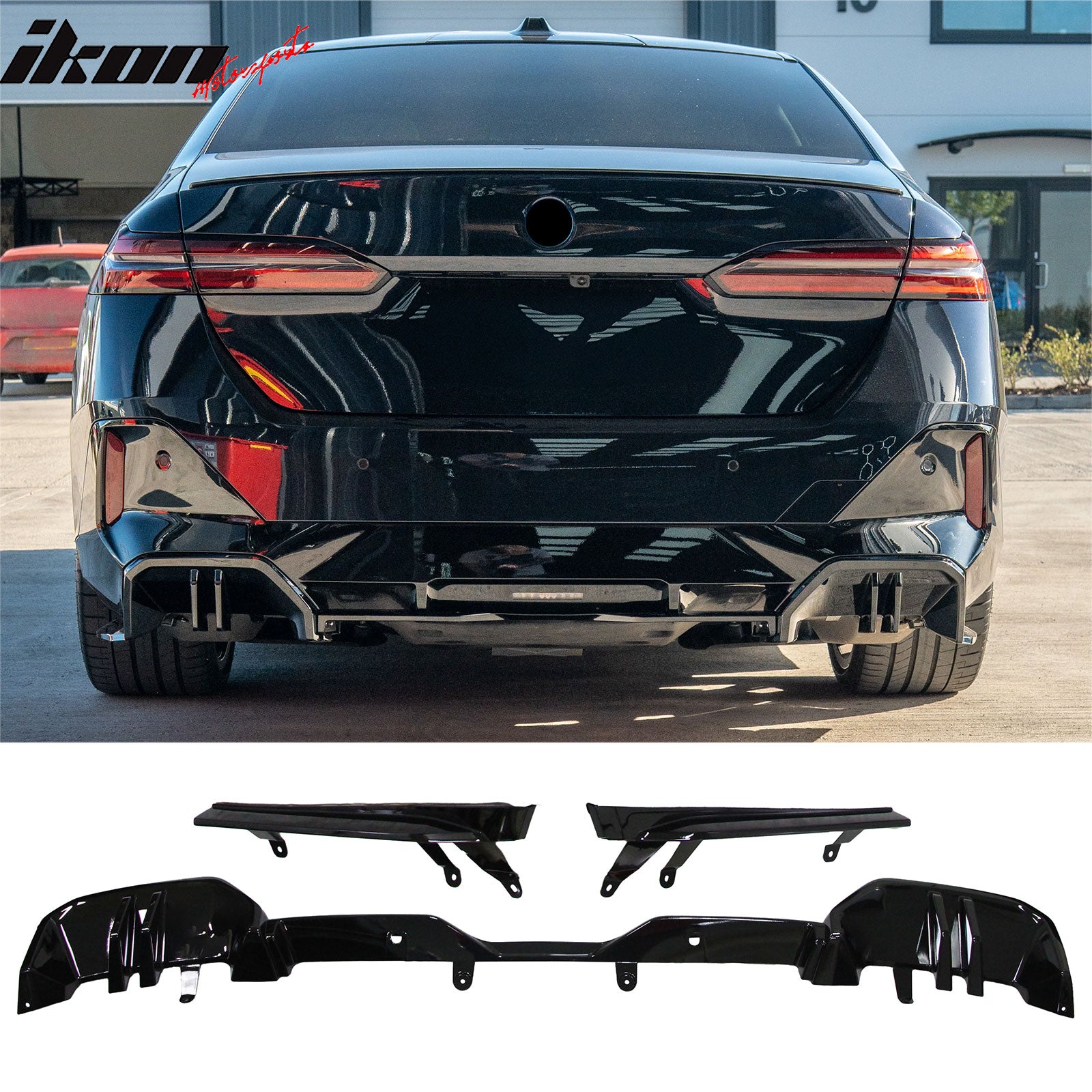 Fits 24-26 BMW G60 5-Series Sedan Front Bumper Lip + Rear Diffuser + Side Skirts